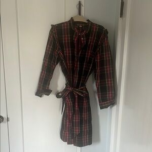 J. Crew Red and Black Wrap Midi Dress with Long Cuffed Sleeves